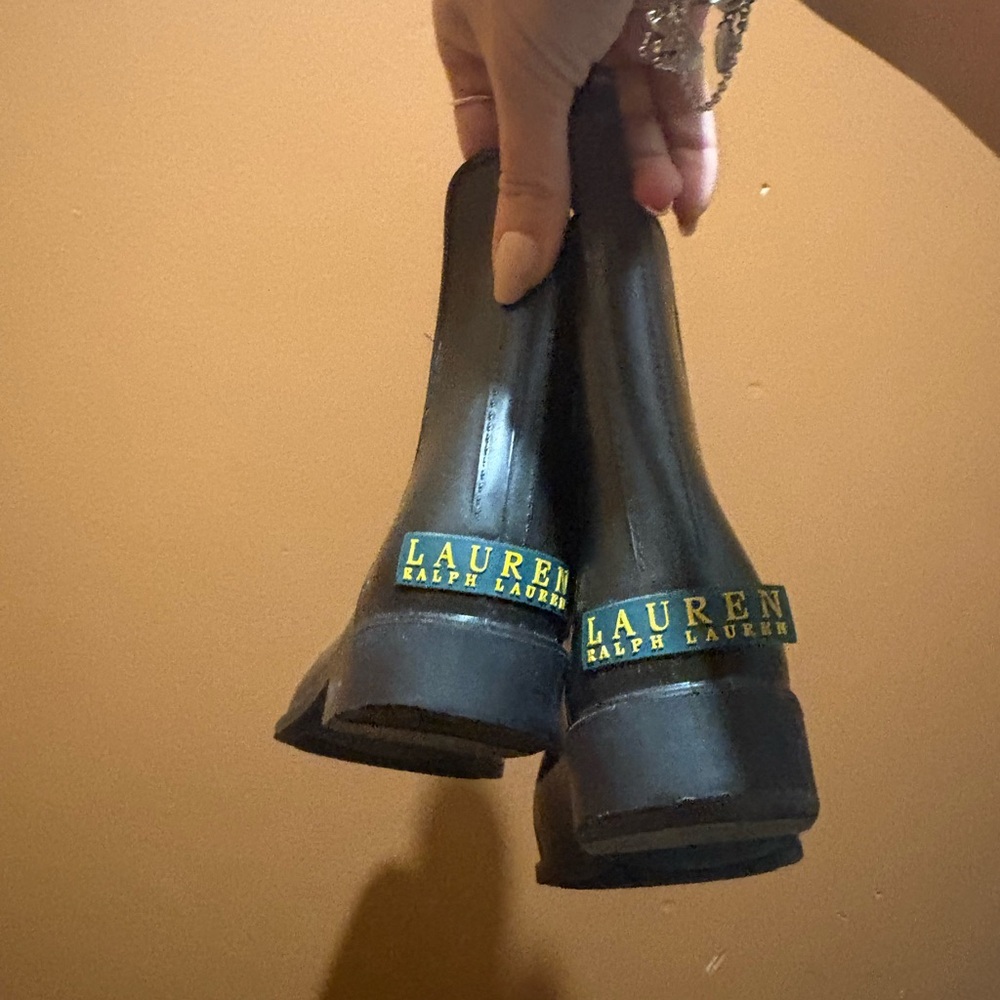 Women's Ralph Lauren Rain Boots with Green Trim - Picture 2 of 13